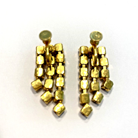 Screwback Earrings Gold & Red Rhinestone Drop Dangle Elegant Dressy Mid Century - Picture 3 of 6